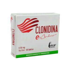 Clonidina 0,150 mg ECAR caja con 60 tabletas antihipertensivas – medicamento de venta bajo fórmula médica en Colombia