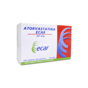Atorvastatina 20 mg ECAR caja 100 tabletas para control de colesterol en Colombia