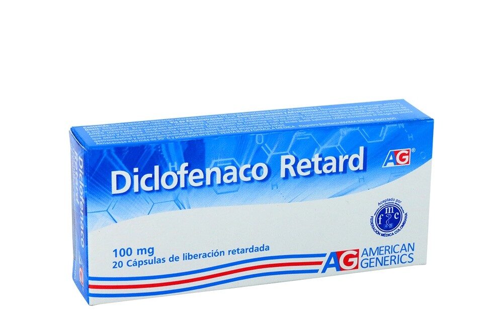 Diclofenaco Retard 100 mg Caja x 20 cápsulas AG | Antiinflamatorio y analgésico de liberación prolongada