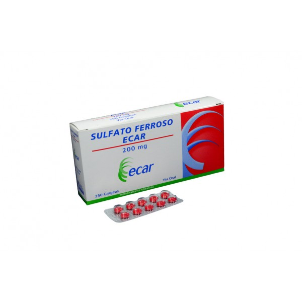 Sulfato Ferroso 200 mg — Caja x 250 tabletas (Ecar) | Tratamiento y prevención de la anemia ferropénica