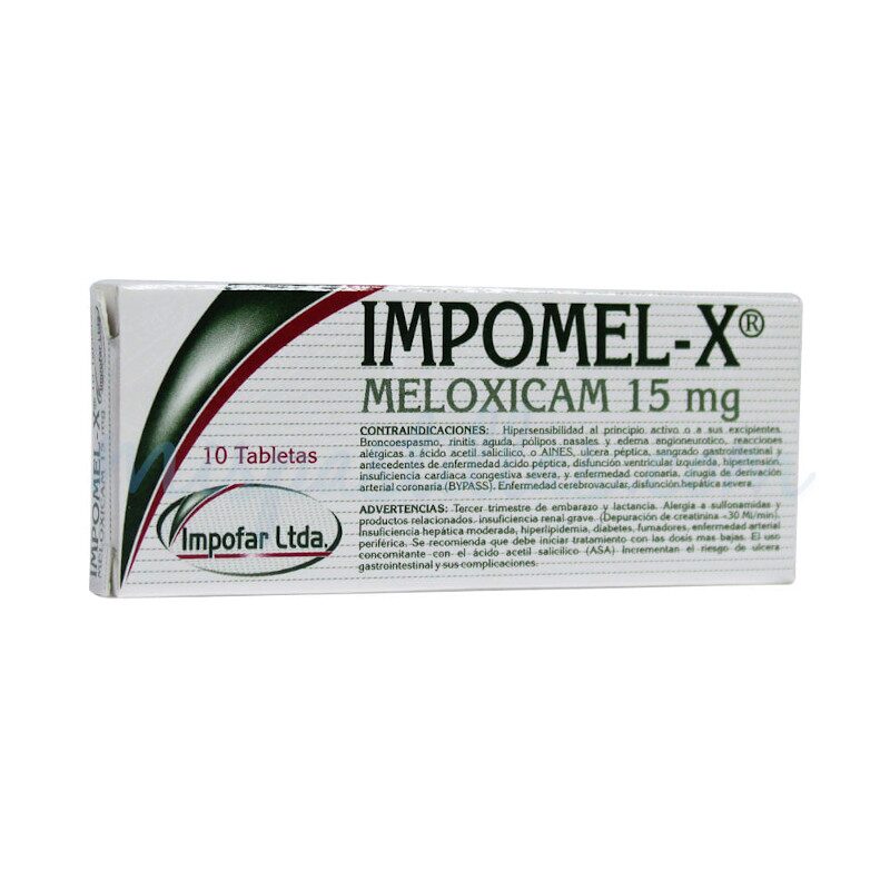 Meloxicam 15 mg — Caja x 10 tabletas | Impomel-X (Impofar) — AINE analgésico y antiinflamatorio