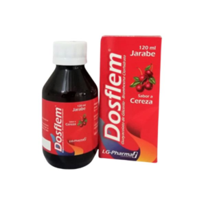 DOSFLEM Niños Jarabe 120 mL (LG Pharma) — expectorante y mucolítico formulado para niños con tos productiva. Contiene guayacolato (guaifenesina) y bromhexina. Presentación saborizada.